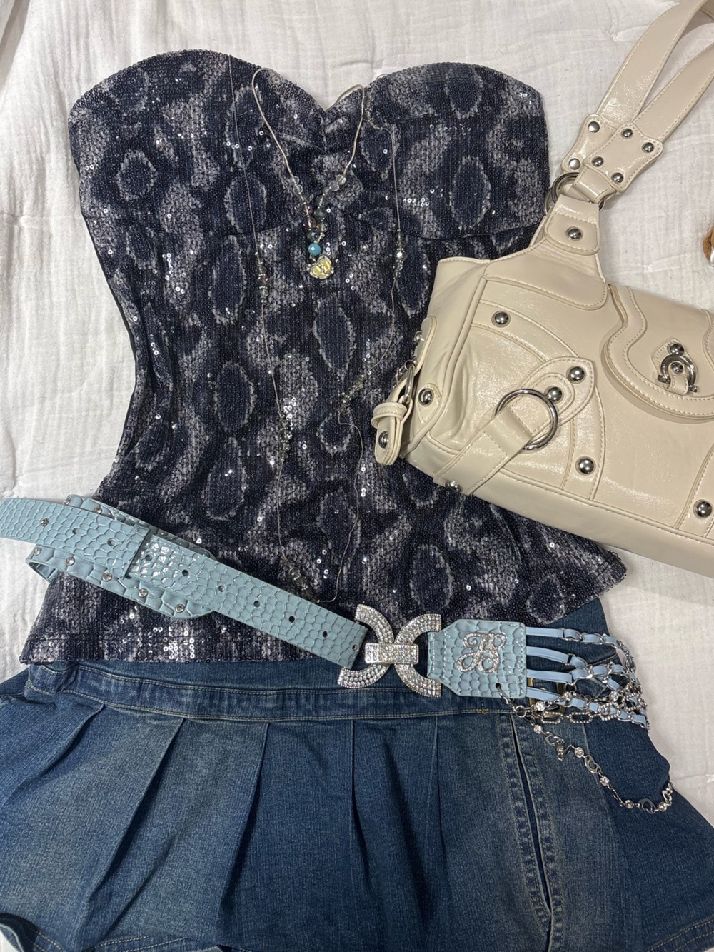 y2k vintage sequin strapless top